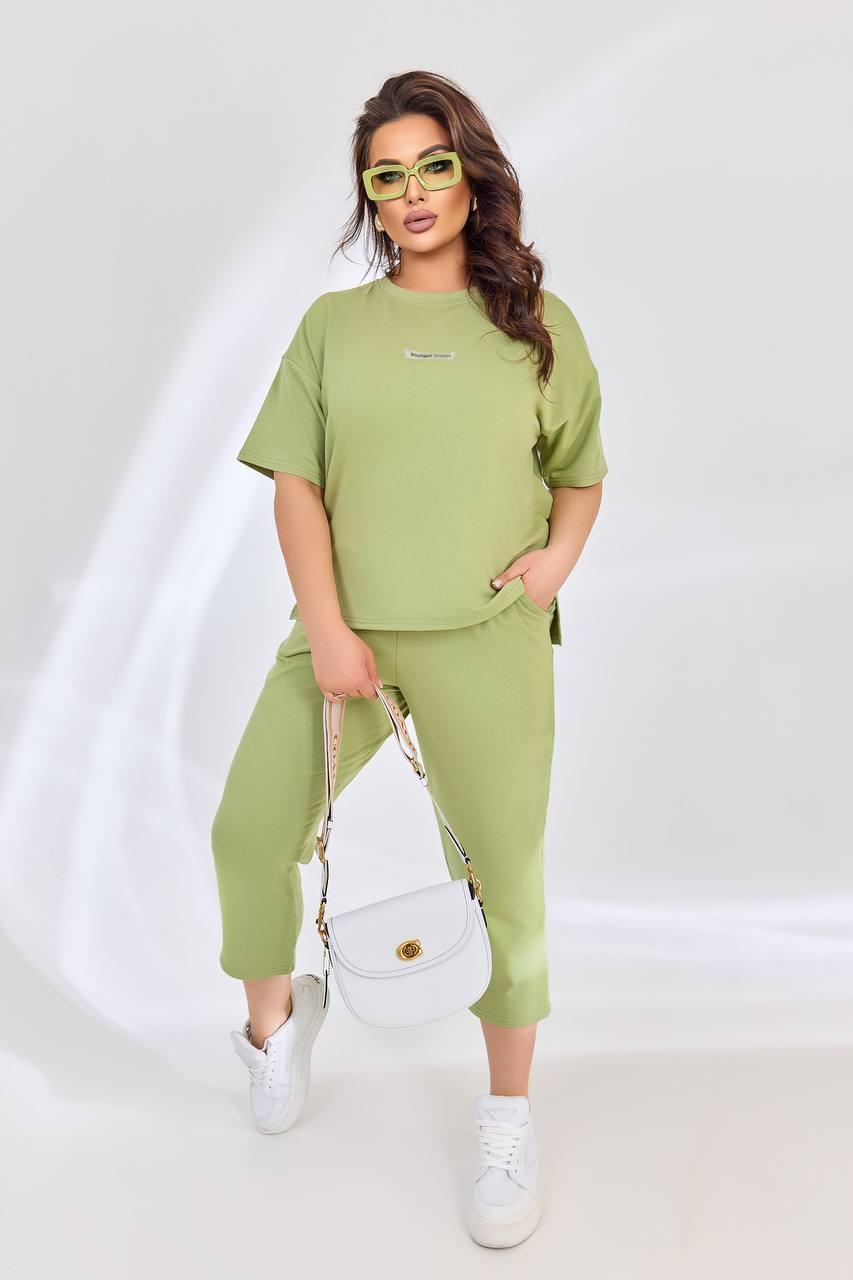 Костюм жіночий прогулянковий футболка і бріджи з двонитки (Батал), фото 1