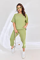 Костюм жіночий прогулянковий футболка і бріджи з двонитки (Батал), фото 3