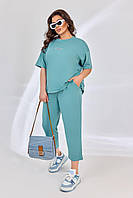 Костюм жіночий прогулянковий футболка і бріджи з двонитки (Батал), фото 5