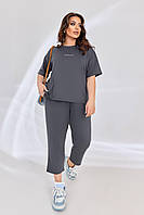 Костюм жіночий прогулянковий футболка і бріджи з двонитки (Батал), фото 6