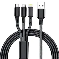 Кабель для зарядки 3 в 1 Micro-USB+Type-C+Lightning to USB 3 in 1 Black