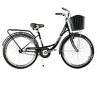 Женский городской велосипед с корзиной и багажником 26 дюймов рост 152-175 см Corso Travel Темно-зеленый