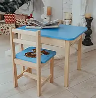 Красиві дитячі меблі в наборі синій стіл і стільчик, Комплект дерев'яних дитячих меблів для занять та ігор