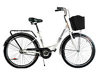 Женский городской велосипед с корзиной и багажником 26 дюймов рост 152-175 см Corso Travel Белый Вид 2