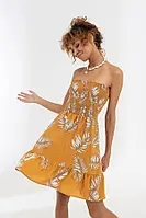 Сарафан пляжный средней длины без бретелек легкий летний из льна German Volf горчичный L-XL 22005