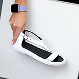 Білі шкіряні босоніжки через палець із закритою п'ятою натуральна шкіра низький хід взуття жіноче, фото 2