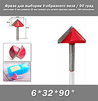 Фреза для выборки V-образного 90 град паза в листах гипсокартона (хвостовик 6 мм; диаметр 32 мм) пазовая для р