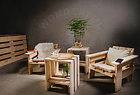 Комплект мебели из двух лаунж-кресел Рим и тумбы из дерева Ницца Комплект мебели Стильная мебель Лофт дизайн