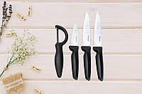Удобный набор кухонных ножей 4 предмета с овощечисткой, универсальные овощные ножи из нержавеющей стали Черный