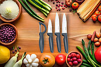Удобный набор кухонных ножей 4 предмета с овощечисткой, универсальные овощные ножи из нержавеющей стали Серый