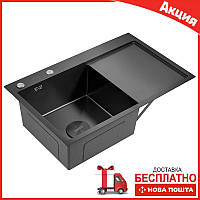 Кухонная мойка из нержавеющей стали DS50778-2RNB 780*490*230 Right (Nano Black)