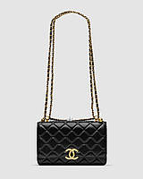 Женская сумка Chanel Calfskin Quilted Perfect Fit Wallet On Chain Black/Gold (чёрная) модная сумочка KIS99366