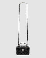 Женская сумка Chanel Classic Black Lambskin Pearl Crush Vanity Bag Silver (чёрная) красивая сумочка KIS99367