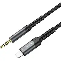 Аудио-кабель Borofone BL15 AUX 3.5 mm (тато) - Apple Lightning (тато), 1m Metal Gray iP Hi-sound digital audio