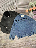 Женская джинсовая укороченная куртка с сердечками 42-46 универс "WOW" от прямого поставщика