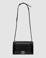 Женская сумка Chanel Medium Boy Black/Silver Caviar RHW (чёрная) красивая модная сумочка KIS99368