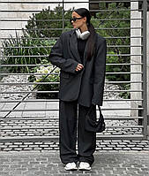 Женский стильный оверсайз костюм (пиджак + брюки плаццо). Арт 500А650 Графит 42/44