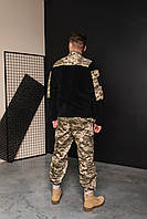 Кофта флисовая мужская военная тактическая с липучками под шевроны ВСУ (ЗСУ) Пиксель 8031 48 размер черная