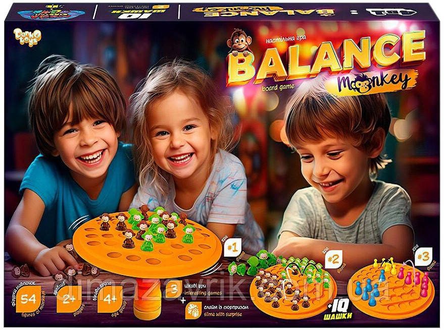 Настільна розвивальна гра "IQ Шашки та Баланс мавп. Balance Monkey" Danko Toys Велика, фото 1