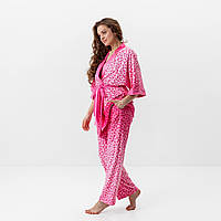 Комплект женский из плюшевого велюра штаны и халат Розовый леопард 3420_L 15965 L высокое качество