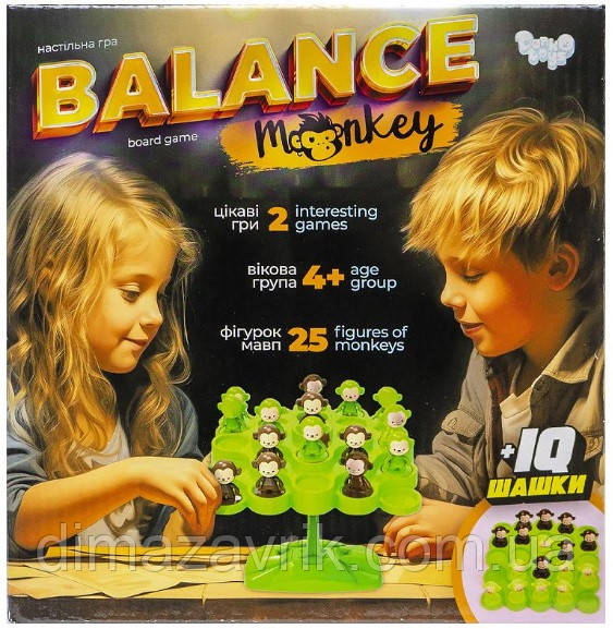 Настільна розвивальна гра "Balance Monkey Баланс мавп і IQ Шашки" Danko Toys