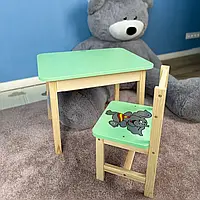 Красивый детская мебель в наборе синий стол и стульчик, Комплект деревянной детской мебели для занятий и игр Зеленый