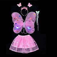 Карнавальный наряд крылья с юбкой светящийся Бабочка 9085 розовый высокое качество