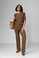 Женский костюм с ажурной вязки - коричневый цвет, L (есть размеры)