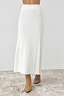 Женская юбка миди в широкий рубчик - молочный цвет, M (есть размеры)