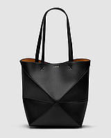 Женская сумка Loewe Medium Puzzle Leather Tote Bag (чёрная) модная удобная сумочка KIS99363