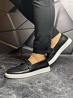 Мужские стильные туфли черные кеды с белой подошвой без шнурков кожаные. Shoper Чоловічі стильні туфлі кеди