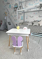 Столик детский прямоугольный с ящиком и стульчик Бабочка 46х60х45 Белый/Фиолетовый (685808)