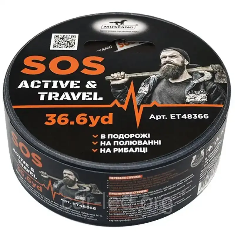 Клейка стрічка S.O.S. Active&Travel Армована чорна MUSTANG 48mm*36,6yard, фото 1