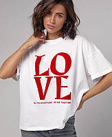 Женская белая футболка оверсайз LOVE