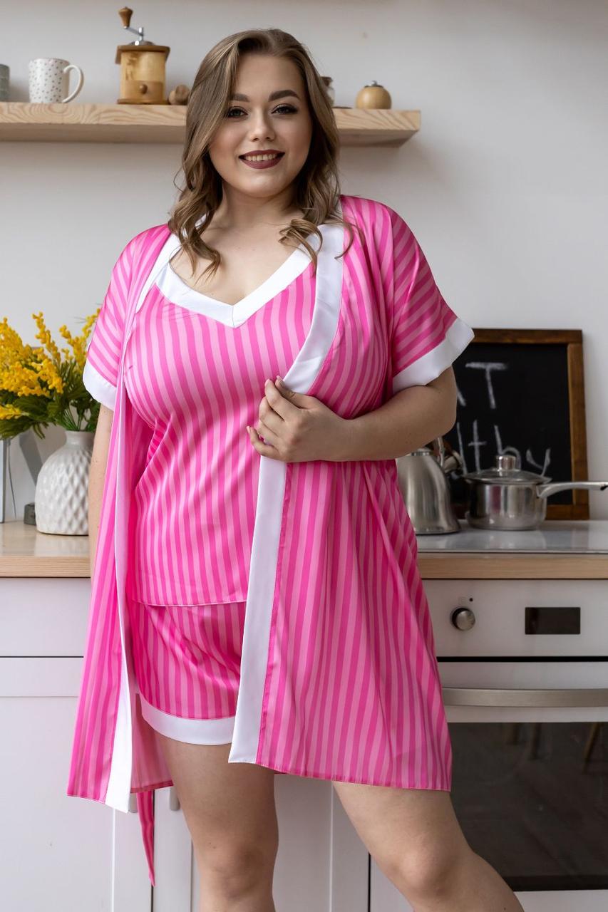 Жіночий комплект піжама з халатом XXL+ Км1900п Малиновий
