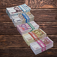 Набор сувенирных денег "Украинские гривны" 50, 100, 200, 500, 1000 грн, 15 пачек по 80 подарочных купюр