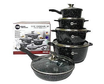 Набір посуду з гранітним антипригарним покриттям Higher Kitchen HK-305 з 14 предметів