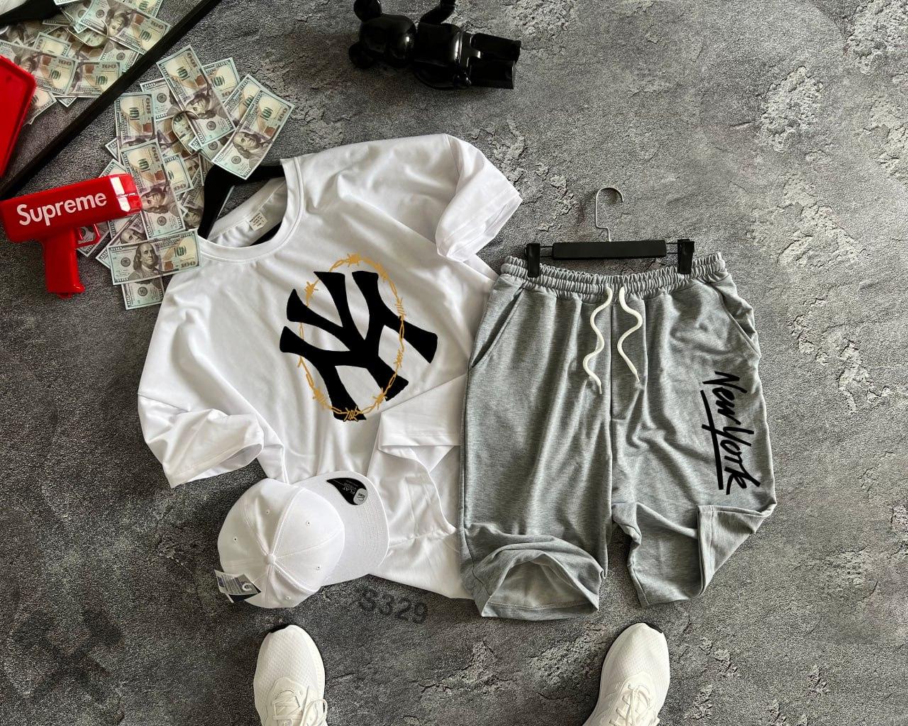 Костюм чоловічий літній new york футболка шорти спортивний комплект оверсайз нью-йорк сіро-білий, фото 1