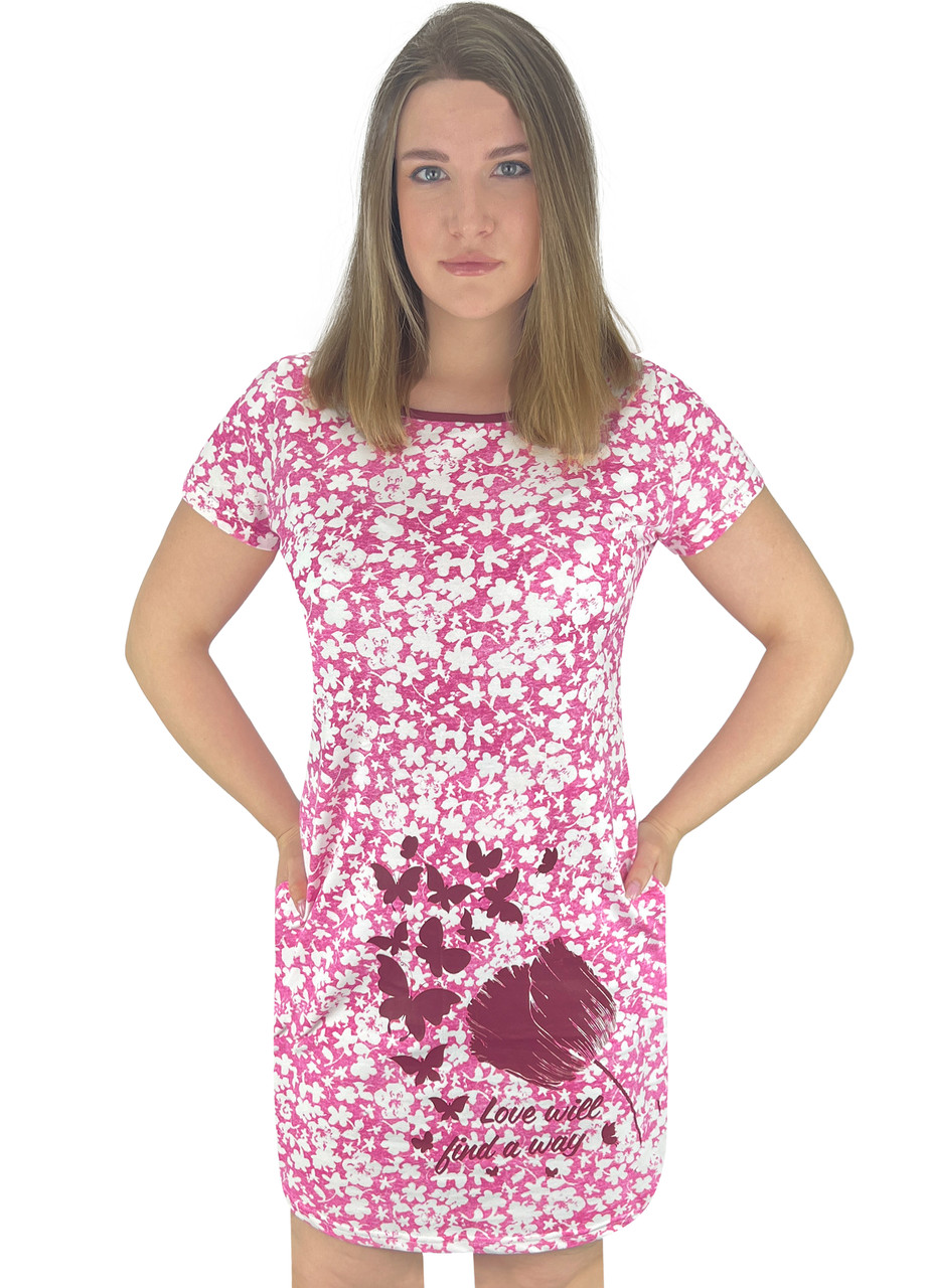 Сукня жіноча з кишенями білі квіти з накатом 44 рожевий (4128)