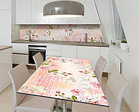 Наклейка 3Д виниловая на стол Zatarga «Вишнёвый кирпичик» 600х1200 мм для домов, квартир, сто HR, код: 6444230