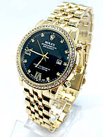 Годинник жіночий наручний Rolex (Ролекс), золото з чорним циферблатом ( код: IBW898YB )