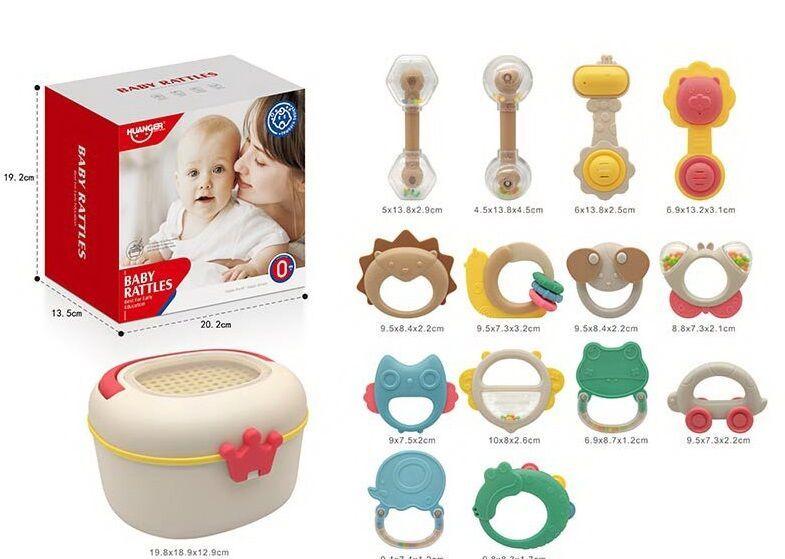 Брязкальце набір 14 штук, прорізувач, валіза, коробка 20,2-19,2-13,5см