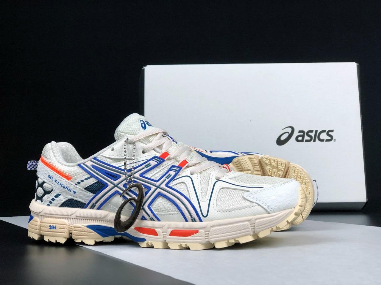 Чоловічі кросівки Asics Gel-Kahana 8 White Beige Blue (Белые) Взуття Асікс Гель Кахана 8 повсякденні шкіра сітка демісезон