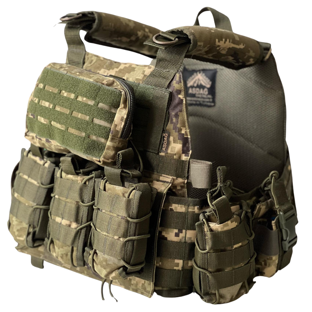 Плитоноска ASDAG М Cordura 1000D Пиксель с системой быстрого сброса MOLLE + 7 подсумков - фото 2 - id-p1663483970