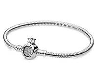 Срібний Браслет із сяючою застібкою Корона Pandora, браслет на руку Пандора Моментс 925 проба з логотипом