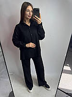 Женский летний костюм льняной XS-S черный, повседневный женский костюм штаны и рубашка на прогулку легкий
