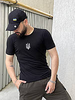 Мужская черная патриотическая футболка с Тризубом летняя , Футболка черная с символикой Украины (вышивка trek