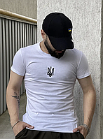 Мужская белая патриотическая футболка с Тризубом летняя , Футболка белая с символикой Украины (вышивка) niki