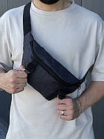 Чоловіча сумка-бананка темно-сіра через плече тканинна, містка бананка сіра спортивна на пояс