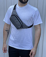 Мужская сумка-бананка серая через плече спортивная , Напоясная бананка серая качественная из ткани Oxfor niki
